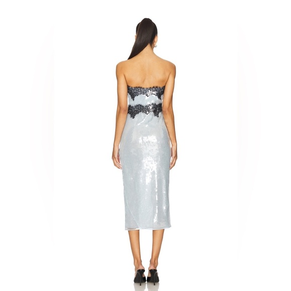 Retrofete Ellen Sequin Dress Midi Icy Blue Strapless - Picture 9 of 11